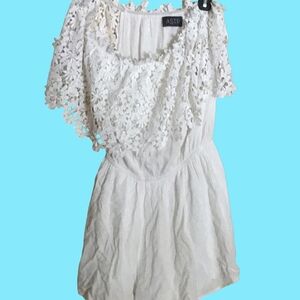ASTR White Romper with Crochet Flower top detailing